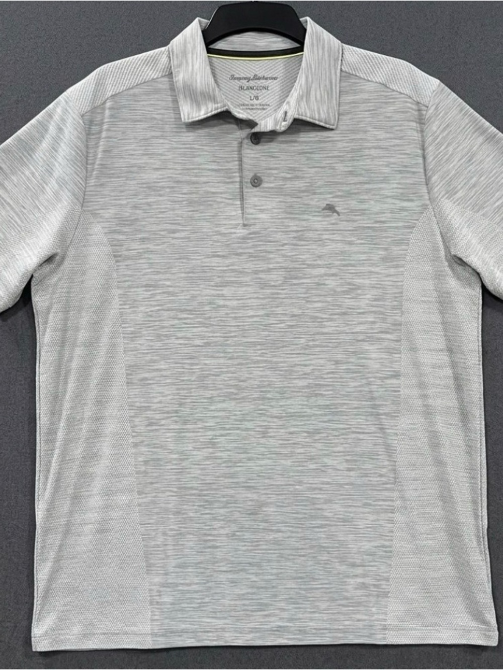 Tommy Bahama Island Zone Mens Large Polo Shirt Gray Performance Marlin